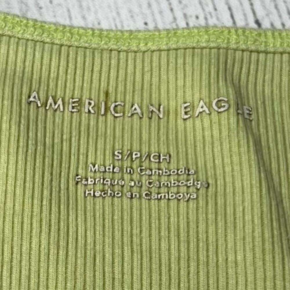 American Eagle Green Ribbed Knit Crop Basic Tank … - image 3